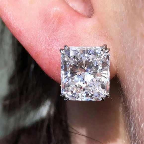 Dazzling Rectangle Emerald cut Diamond CZ Earring for Women, HA4493 - Picture 1 of 5